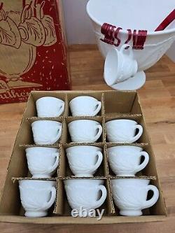 Indiana Milk Glass 26-Piece Footed Punch Bowl & Cup Set in Box