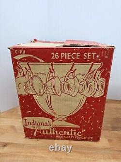 Indiana Milk Glass 26-Piece Footed Punch Bowl & Cup Set in Box