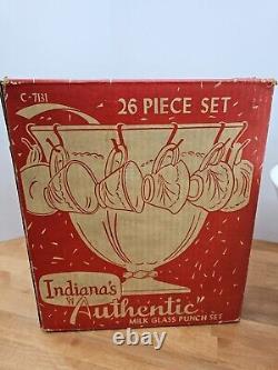 Indiana Milk Glass 26-Piece Footed Punch Bowl & Cup Set in Box