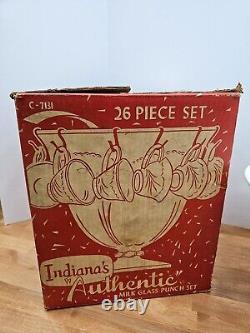 Indiana Milk Glass 26-Piece Footed Punch Bowl & Cup Set in Box