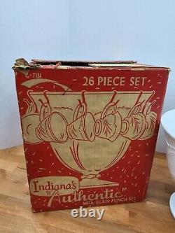 Indiana Milk Glass 26-Piece Footed Punch Bowl & Cup Set in Box