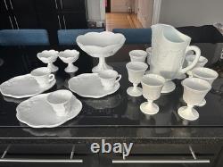 Indiana Milk Glass Colonial Grape Harvest pitcher+8 goblets
