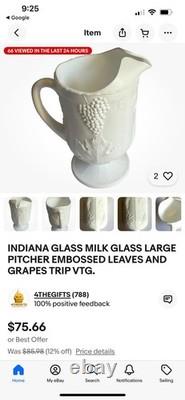 Indiana Milk Glass Colonial Grape Harvest pitcher+8 goblets