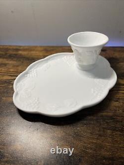 Indiana Milk Glass White Harvest Grape Snack Luncheon Cup & Plate Set Of 10