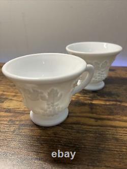 Indiana Milk Glass White Harvest Grape Snack Luncheon Cup & Plate Set Of 10