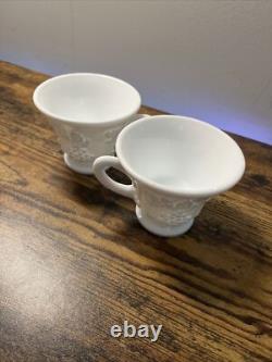 Indiana Milk Glass White Harvest Grape Snack Luncheon Cup & Plate Set Of 10