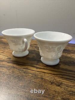 Indiana Milk Glass White Harvest Grape Snack Luncheon Cup & Plate Set Of 10