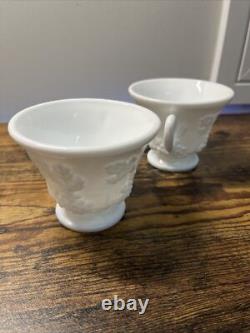Indiana Milk Glass White Harvest Grape Snack Luncheon Cup & Plate Set Of 10