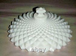 Indiana Milk White Glass Cover LID Sawtooth Diamond Point ID 8 Hexagon Knob