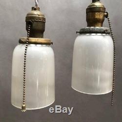 Industrial Milk Glass and Brass Pendant Lights