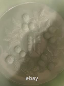 Jadeite Green Milk GlassThree Footed Bowl with Butterflies and Berries Pattern