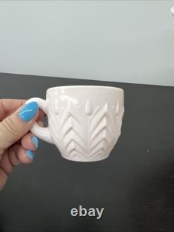 Jeanette Feather Pattern Shell Pink Milk Glass Punch Set Bowl Base & 12 Cups