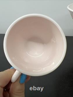 Jeanette Feather Pattern Shell Pink Milk Glass Punch Set Bowl Base & 12 Cups