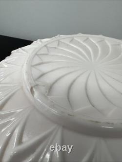 Jeanette Feather Pattern Shell Pink Milk Glass Punch Set Bowl Base & 12 Cups