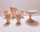 Jeanette Shell Pink Milk Glass Pitcher, 4 Glasses, & Compote