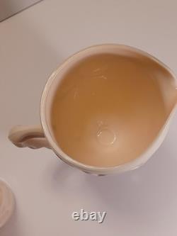 Jeanette Shell Pink Milk Glass Pitcher, 4 Glasses, & Compote