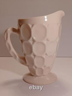 Jeanette Shell Pink Milk Glass Pitcher, 4 Glasses, & Compote