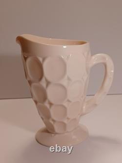 Jeanette Shell Pink Milk Glass Pitcher, 4 Glasses, & Compote