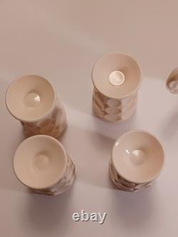 Jeanette Shell Pink Milk Glass Pitcher, 4 Glasses, & Compote