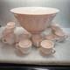 Jeannette Feather Shell Pink Milk Glass Punch Bowl Set 12 Cups Vtg 1950's
