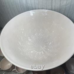 Jeannette Feather Shell Pink Milk Glass Punch Bowl Set 12 cups Vtg 1950's