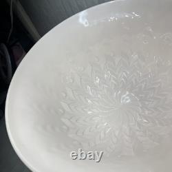 Jeannette Feather Shell Pink Milk Glass Punch Bowl Set 12 cups Vtg 1950's