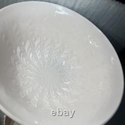 Jeannette Feather Shell Pink Milk Glass Punch Bowl Set 12 cups Vtg 1950's