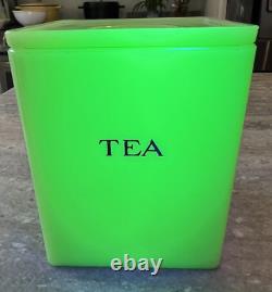 Jeannette Jadeite Green Milk Glass 48 Ounce Large TEA Canister Jar Floral Lid