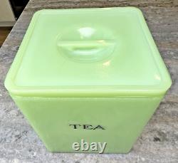 Jeannette Jadeite Green Milk Glass 48 Ounce Large TEA Canister Jar Floral Lid
