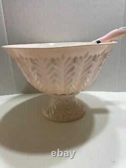 Jeannette Shell Pink Milk Glass Punch Bowl Set with Base and 12 cups Vtg 1950's