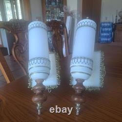 John Virden Company 2 White Tole & Milk Glass Cylinders Electric Wall Sconces