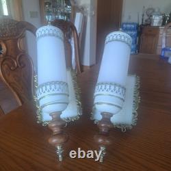 John Virden Company 2 White Tole & Milk Glass Cylinders Electric Wall Sconces
