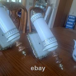 John Virden Company 2 White Tole & Milk Glass Cylinders Electric Wall Sconces