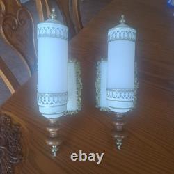 John Virden Company 2 White Tole & Milk Glass Cylinders Electric Wall Sconces