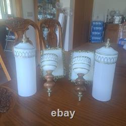 John Virden Company 2 White Tole & Milk Glass Cylinders Electric Wall Sconces