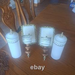 John Virden Company 2 White Tole & Milk Glass Cylinders Electric Wall Sconces