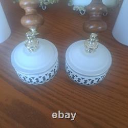 John Virden Company 2 White Tole & Milk Glass Cylinders Electric Wall Sconces