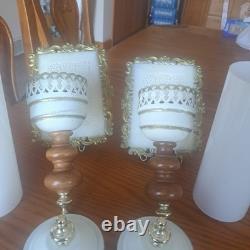 John Virden Company 2 White Tole & Milk Glass Cylinders Electric Wall Sconces