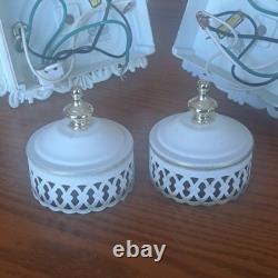John Virden Company 2 White Tole & Milk Glass Cylinders Electric Wall Sconces