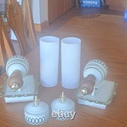John Virden Company 2 White Tole & Milk Glass Cylinders Electric Wall Sconces
