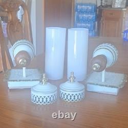 John Virden Company 2 White Tole & Milk Glass Cylinders Electric Wall Sconces