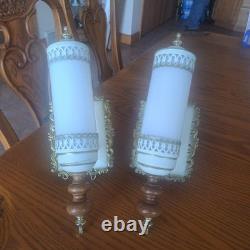 John Virden Company 2 White Tole & Milk Glass Cylinders Electric Wall Sconces