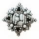 Juliana Delizza Elster Brooch White Milk Glass Black Rhinestones Japanned Metal