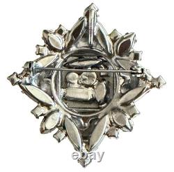 Juliana Delizza Elster Brooch White Milk Glass Black Rhinestones Japanned Metal
