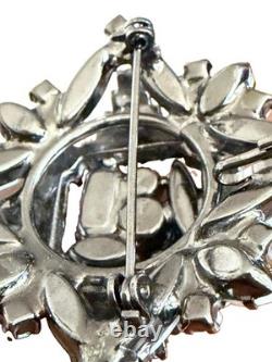 Juliana Delizza Elster Brooch White Milk Glass Black Rhinestones Japanned Metal