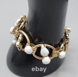 Juliana White Milk Glass Bracelet & Screw Back Earrings Rhinestone 6.75 Vintage