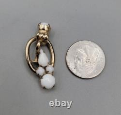 Juliana White Milk Glass Bracelet & Screw Back Earrings Rhinestone 6.75 Vintage