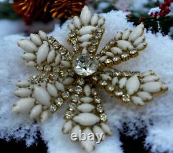 Julianna Statement Brooch Rare Snowflake White Milk Glass Flower Vintage Large