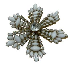 Julianna Statement Brooch Rare Snowflake White Milk Glass Flower Vintage Large