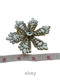 Julianna Statement Brooch Rare Snowflake White Milk Glass Flower Vintage Large